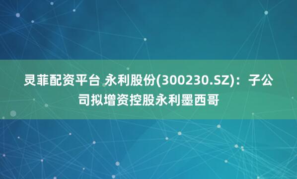 灵菲配资平台 永利股份(300230.SZ)：子公司拟增资控股永利墨西哥