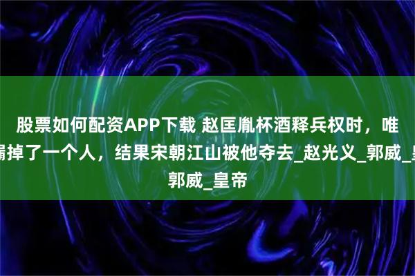 股票如何配资APP下载 赵匡胤杯酒释兵权时，唯独漏掉了一个人，结果宋朝江山被他夺去_赵光义_郭威_皇帝