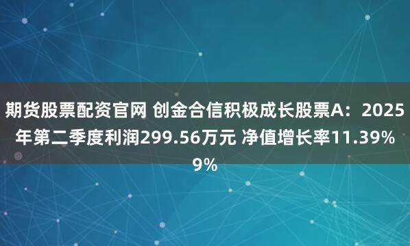 期货股票配资官网 创金合信积极成长股票A：2025年第二季度利润299.56万元 净值增长率11.39%