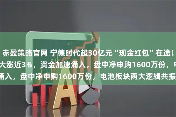 赤盈策略官网 宁德时代超30亿元“现金红包”在途！电池50ETF(159796)大涨近3%，资金加速涌入，盘中净申购1600万份，电池板块两大逻辑共振！
