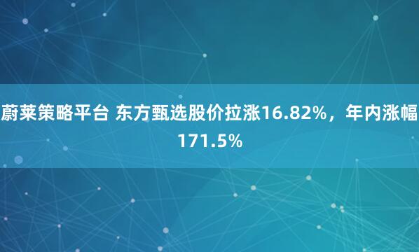 蔚莱策略平台 东方甄选股价拉涨16.82%，年内涨幅171.5%